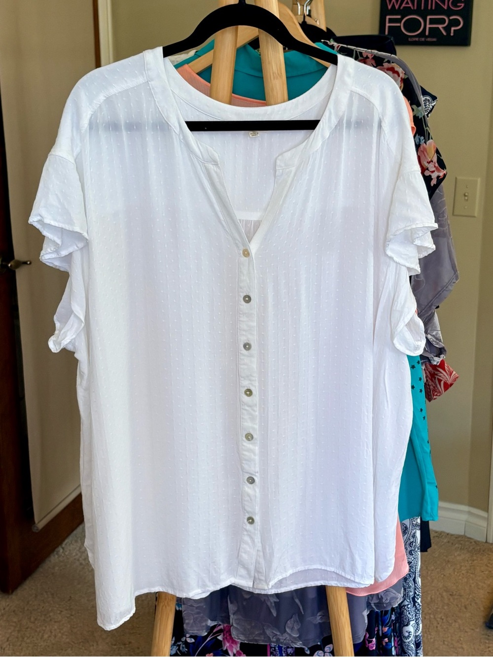 Jane and Delancey White Button-Front Short Flutter Sleeve Blouse 3x